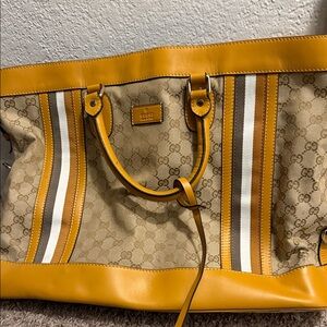Gucci Yellow and Beige Monogram Tote with Striped Accents